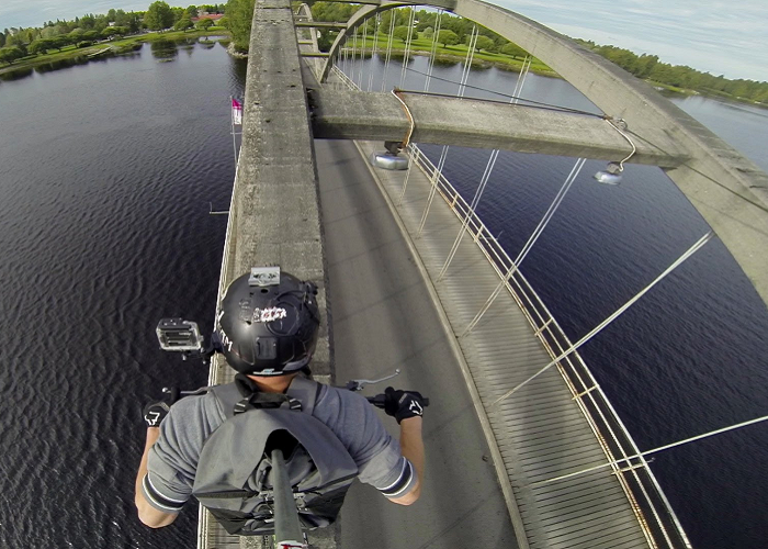 See This Professional Stuntman Crossing A Bridge In An Epic Way
